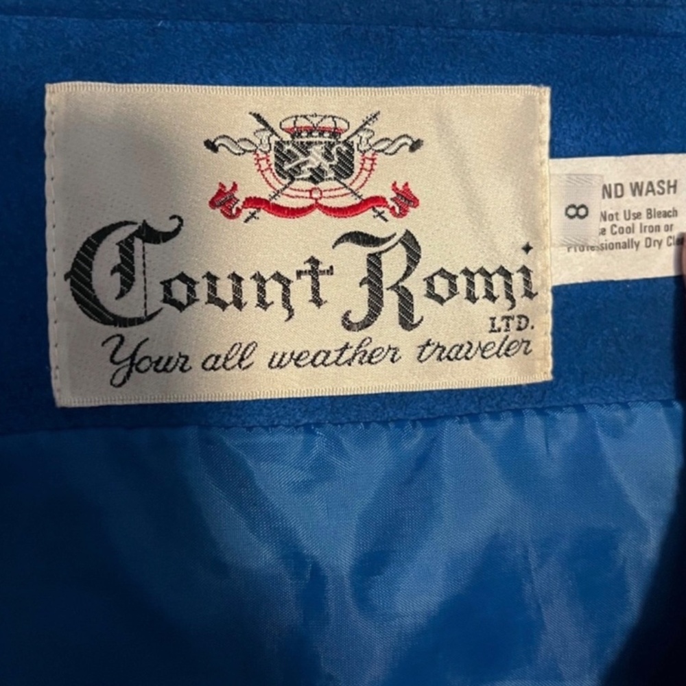 Count Romi Ultrasuede Vintage 80s Cobalt Blue Long Sleeve Trench‎ Coat Size 8 - Picture 11 of 14